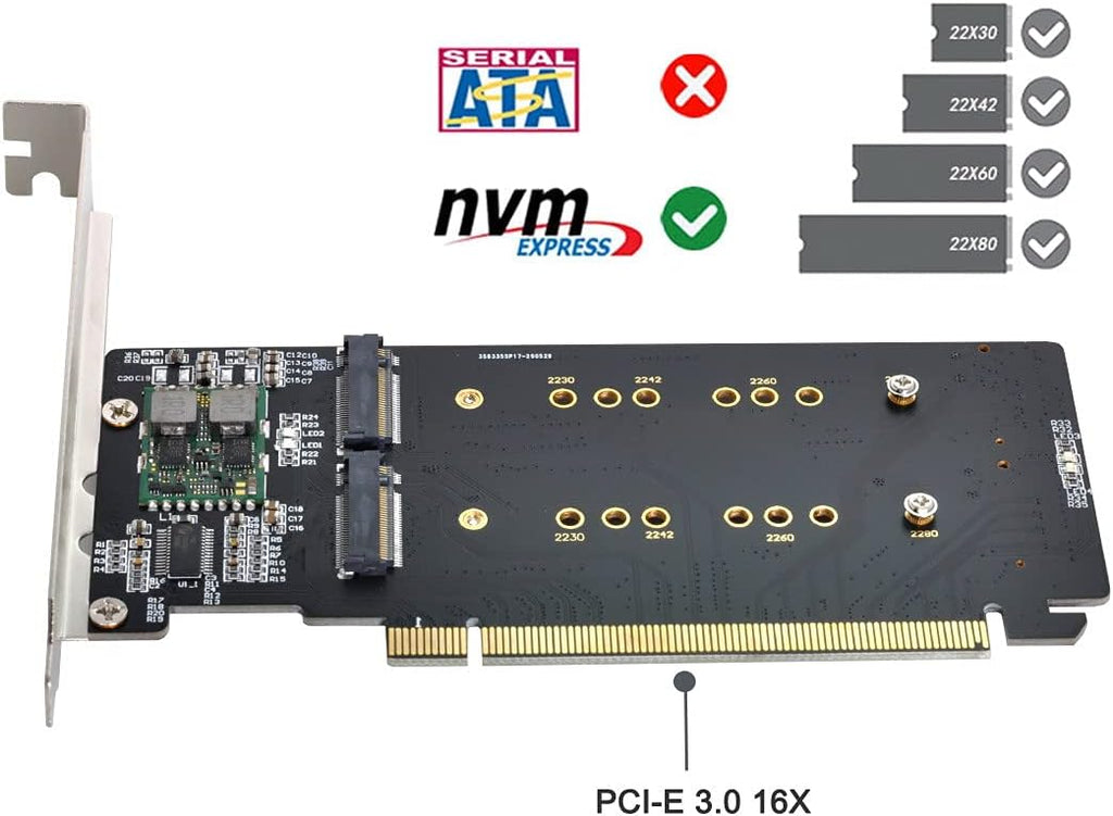 Dual NVME M.2 AHCI to PCIE Express 3.0 Gen3 Raid Card Adapter Pack of 2 G93701
