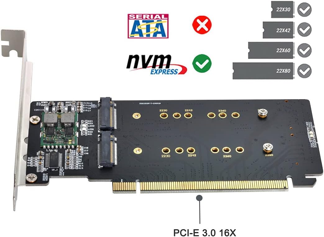 Dual NVME M.2 AHCI to PCIE Express 3.0 Gen3 Raid Card Adapter Pack of 2 G93701