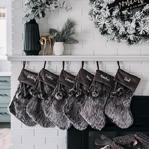 Grey Faux Fur Christmas Stocking O969526