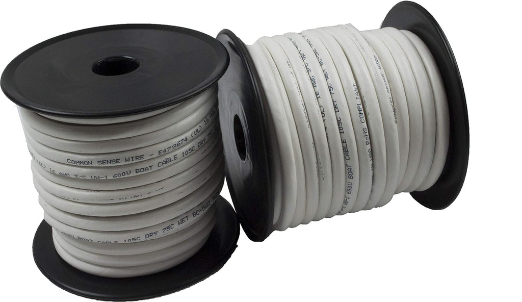 10/3 AWG UL Spec Triplex Flat AC Marine Wire - Tinned Copper Boat Cable - 100 Feet - Black/White/Green R29523