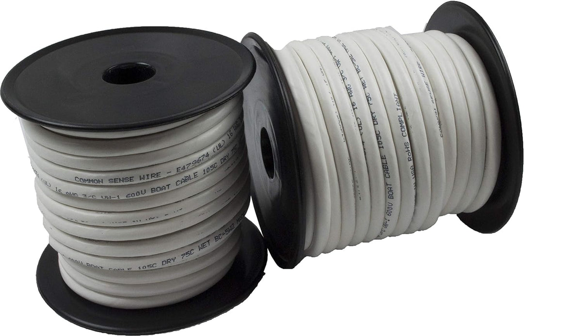 10/3 AWG UL Spec Triplex Flat AC Marine Wire - Tinned Copper Boat Cable - 100 Feet - Black/White/Green R29523