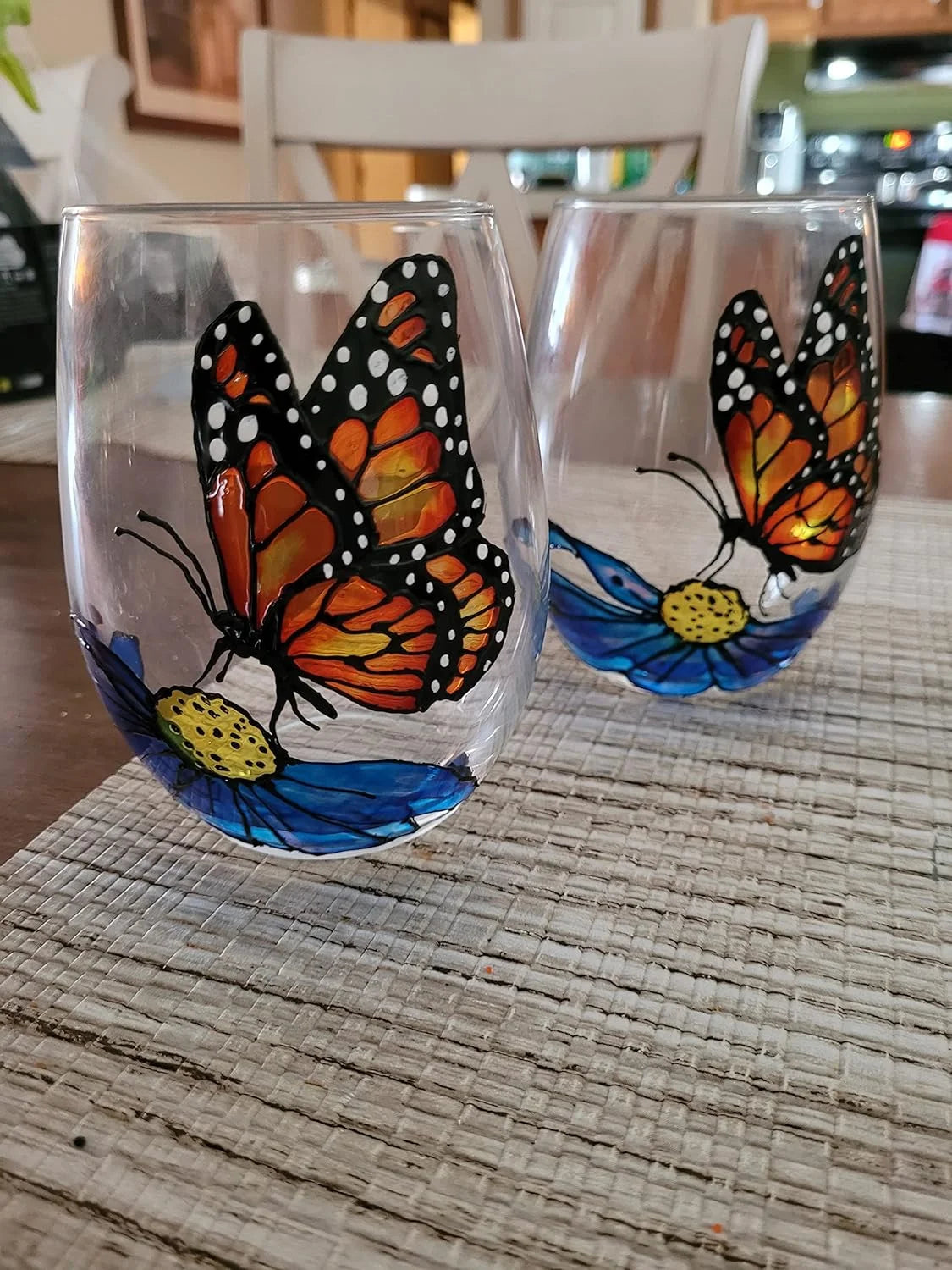 Hand Painted Stemless Wine Glasses Set Of 2 W80439