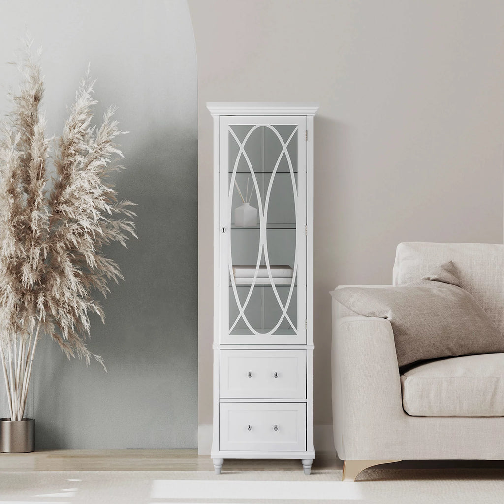 Wooden Bathroom Floor Cabinet 2 Drawer White D7712