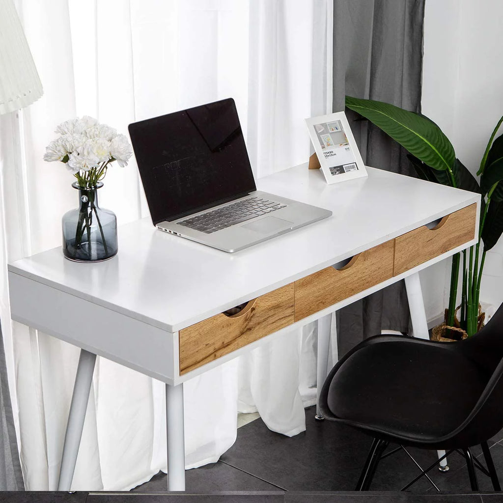 43in White Vanity Desk with 3 Drawers D990