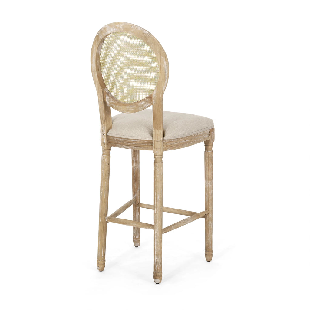 Fabric Upholstered Wood and Cane Barstools, Set of 2 R94574