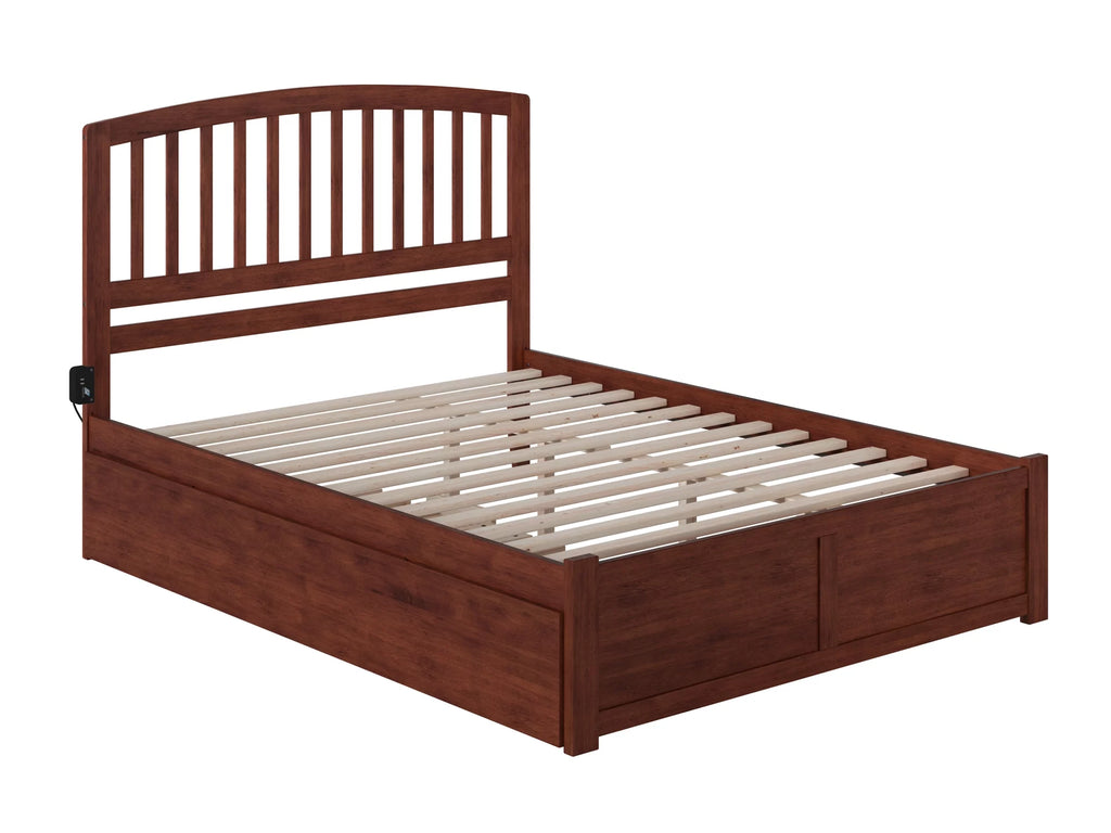 King Solid Wood Platform Bed with Footboard and Twin XL Trundle in Walnut V283
