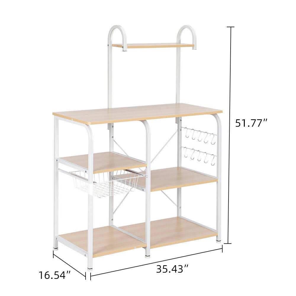 4-Tier Kitchen Baker's Rack Storage Shelf with 10 Hooks Deep Brown N273