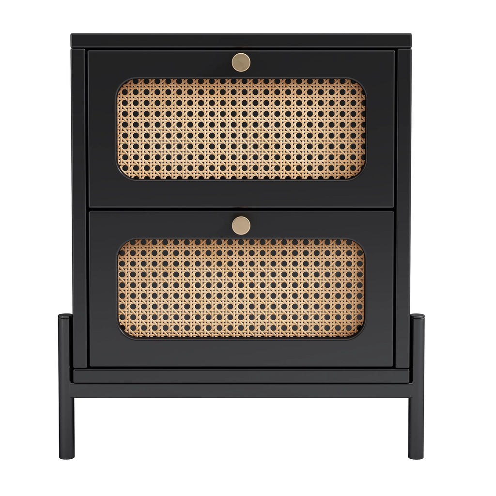 Black 2-Drawer Rattan Wood Side Table S461670