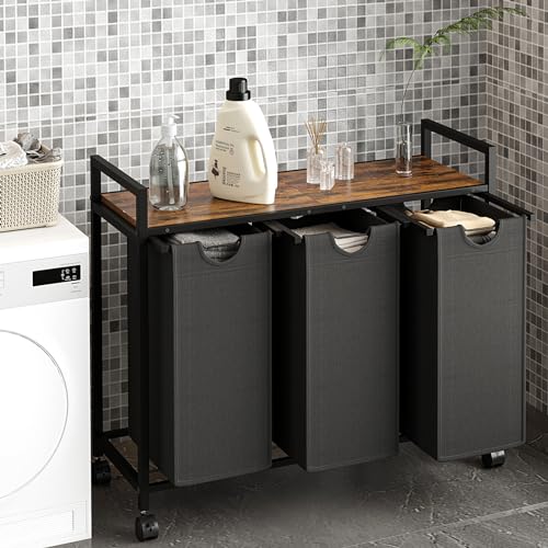 3 Pull Out Removable Laundry Sorter Bags Rolling Laundry Hamper with Wheels M981747