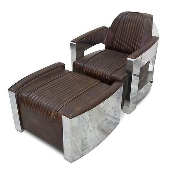 Genuine Leather Polished Aluminum Armchair S979387