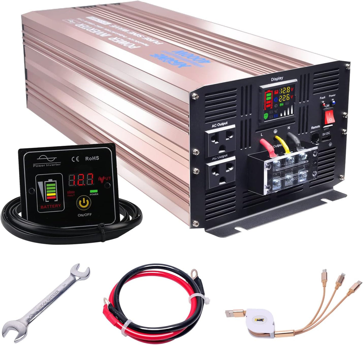 5000 Watts Pure Sine Wave Power Inverter 24V to 110V with Remote Control and LED Display F18398