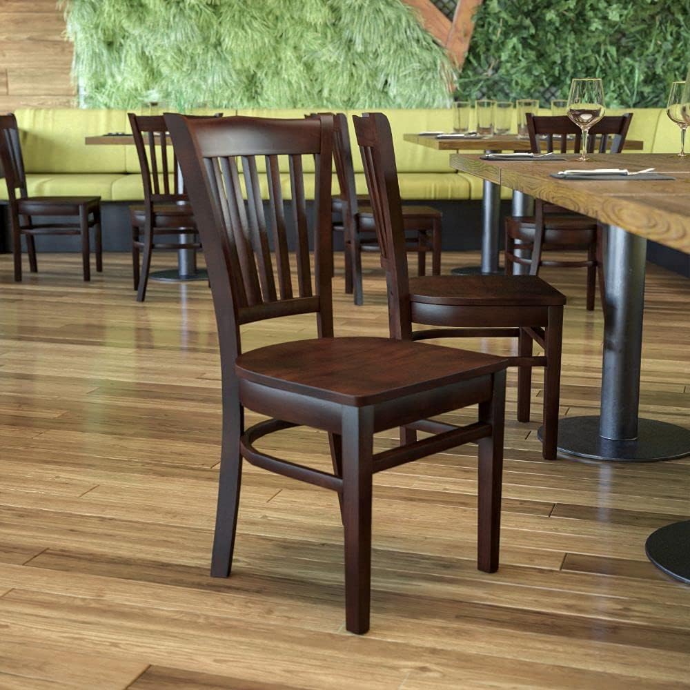 Vertical Slat Back Mahogany Wood Restaurant Chair X43630