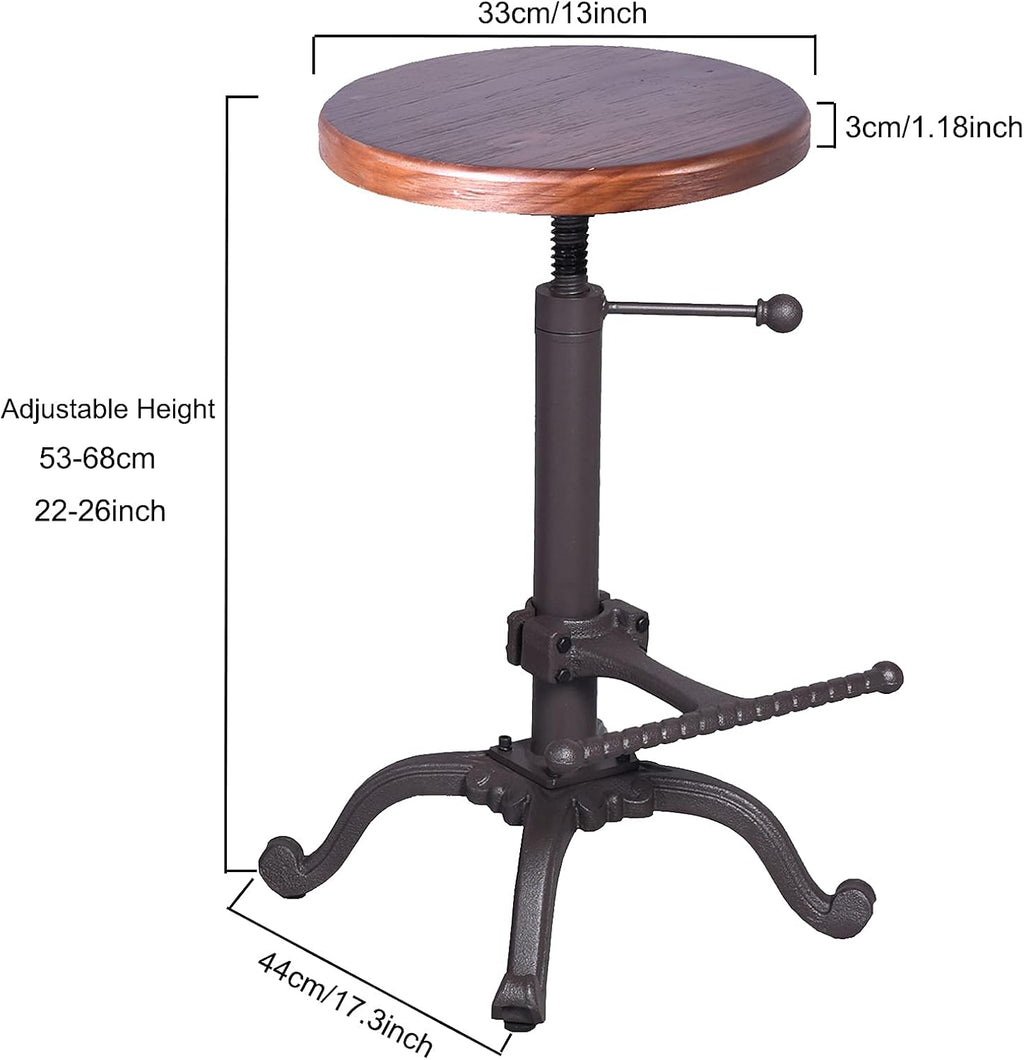 Rustic Swivel Adjustable 22-26 Bar Stool Cast Iron Wooden Brown Z246