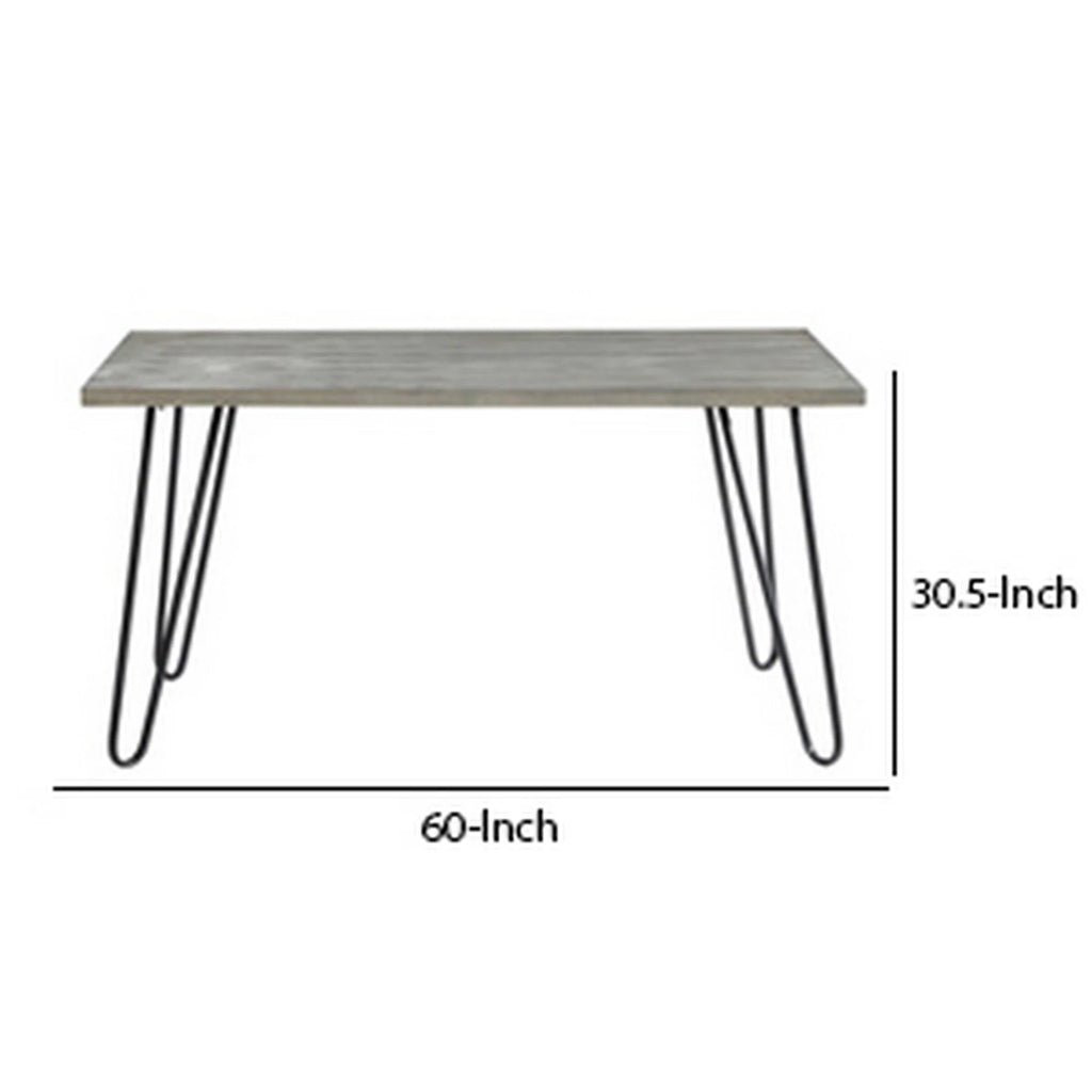 60 Inch Dining Table, 4 Seater, Metal Hairpin Legs, Gray M68543