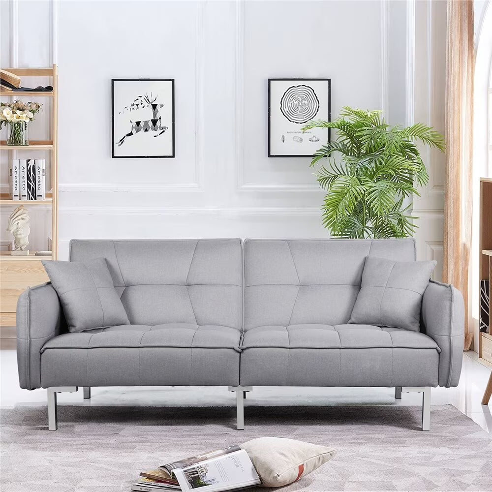 Light Gray Futon Sofa Bed with Adjustable Backrest C34546