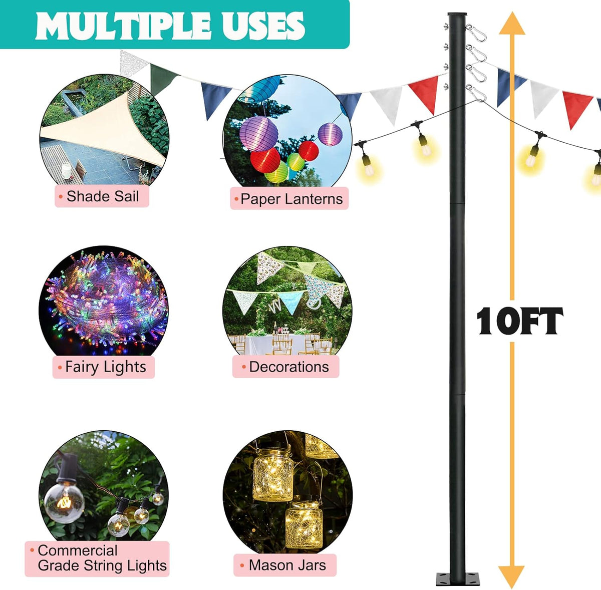 Outdoor String Light Pole Stand 8/10 FT V8235