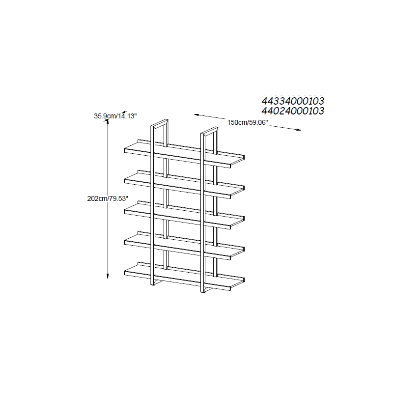 5 Shelves Open Bookcase in Espresso T7813