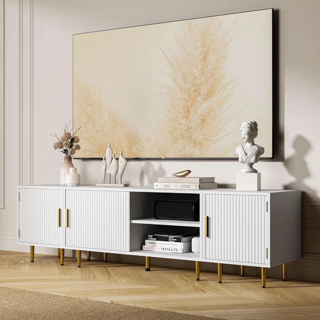White TV Stand with Storage Cabinet Y850
