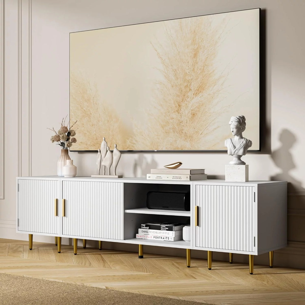 White TV Stand with Storage Cabinet Y850