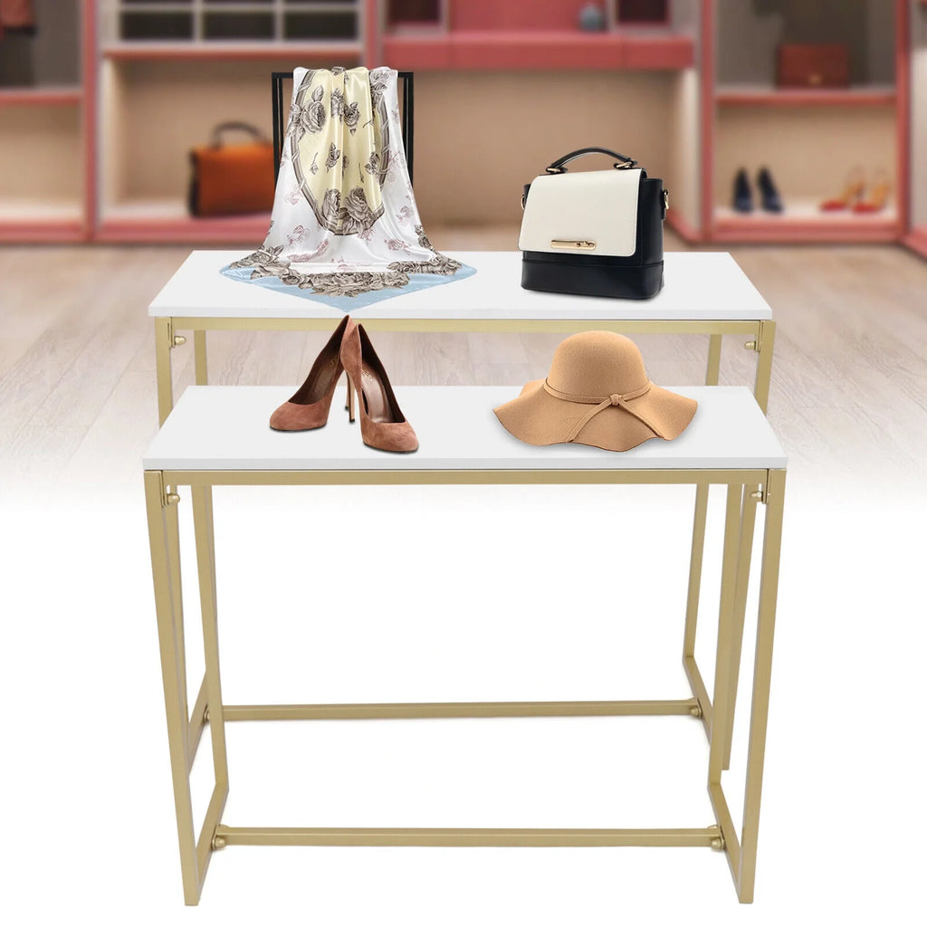 Gold Metal Nesting Tables Display Stand 2 Piece Set W60974