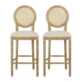 Fabric Upholstered Wood and Cane Barstools, Set of 2 R94574