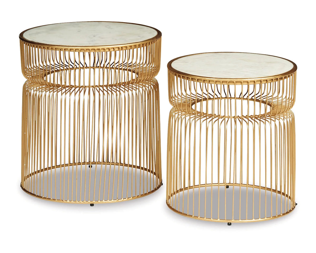Accent Table Set of 2 White Gold Finish V87828