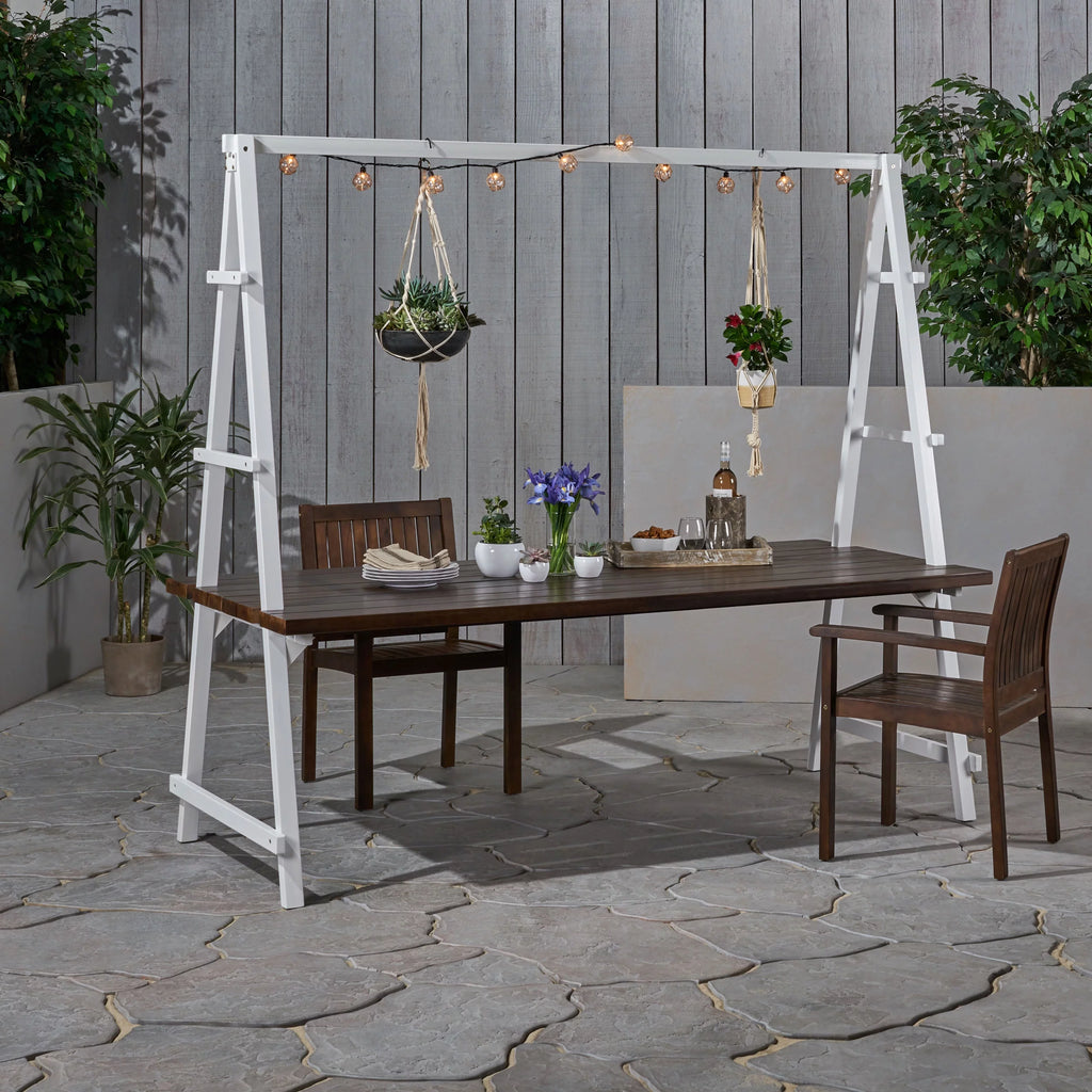 Acacia Wood Dining Table with Iron Plant Hanger L29499