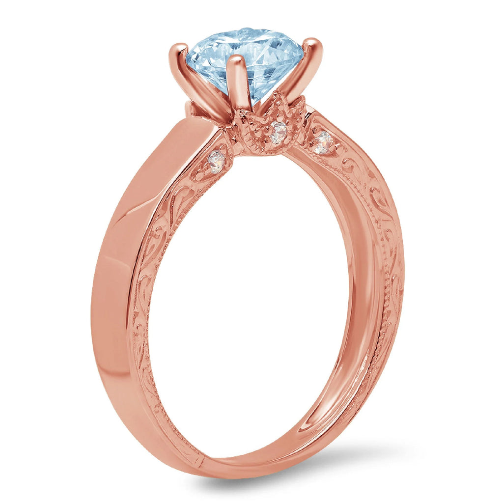 14k Rose Gold Simulated Blue Diamond Engagement Ring R920436