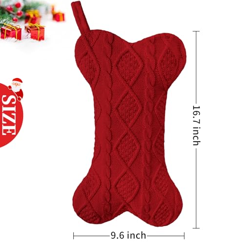 Knit White Bone Shape Dog Christmas Stocking Q5577