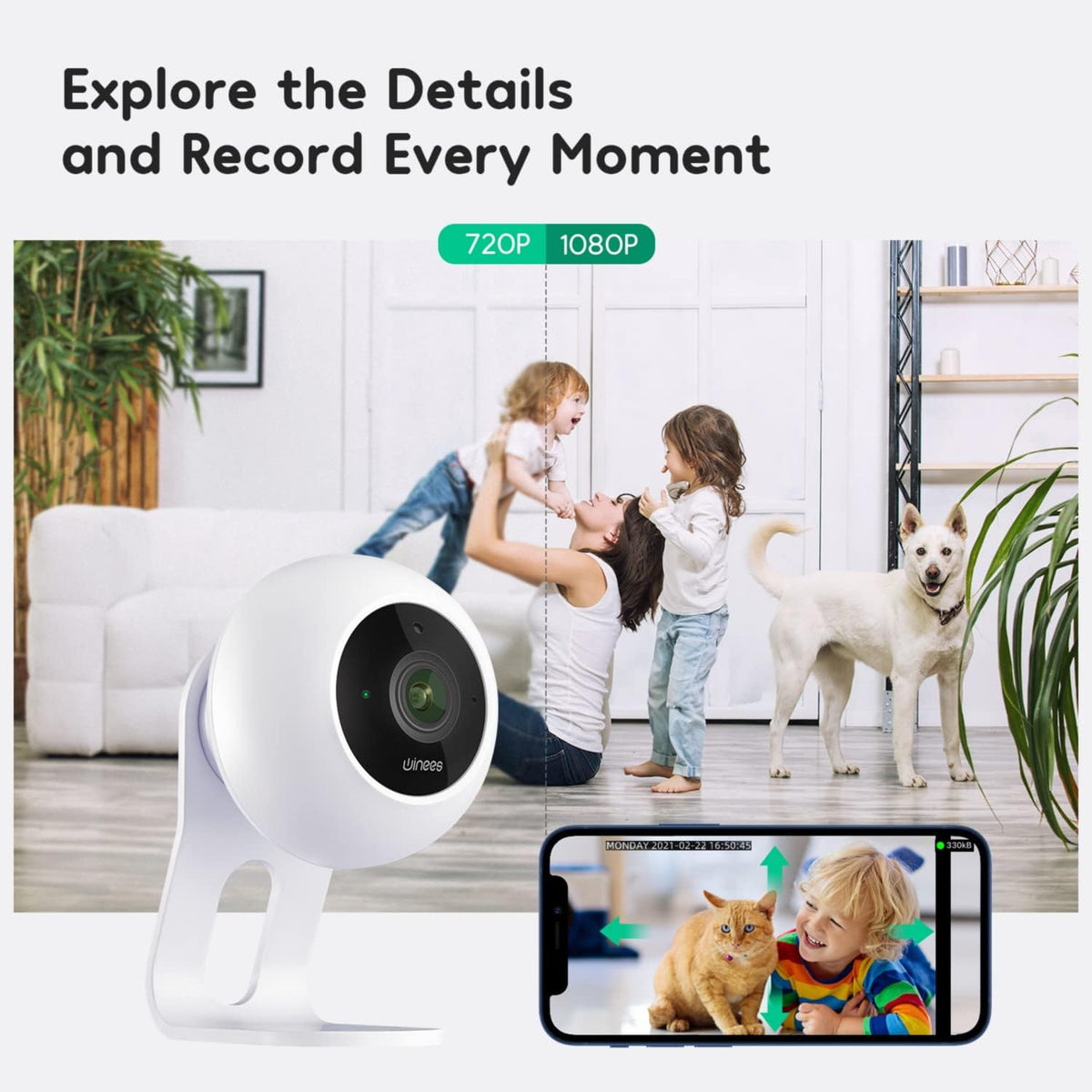 Indoor Security Camera Baby Monitor Wi-Fi Smart Home Camera 1080P HD Motion Detection 2-Way Audio Night Vision Pack of 2 I18188