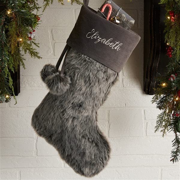 Grey Faux Fur Christmas Stocking O969526