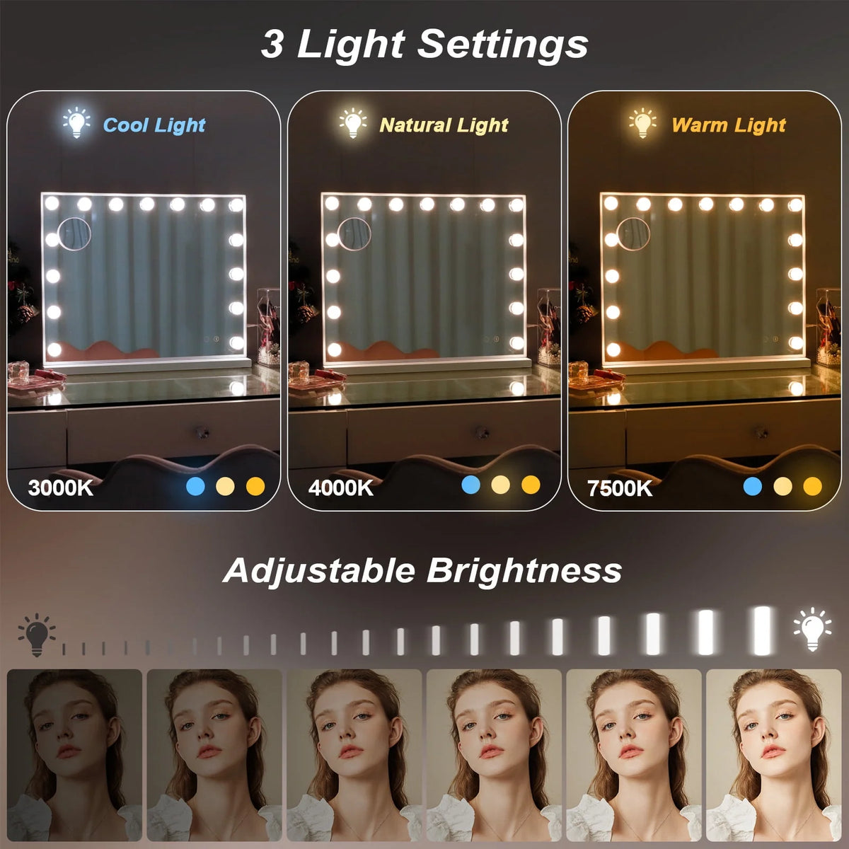 White Metal Hollywood Vanity Mirror with Lights S28440