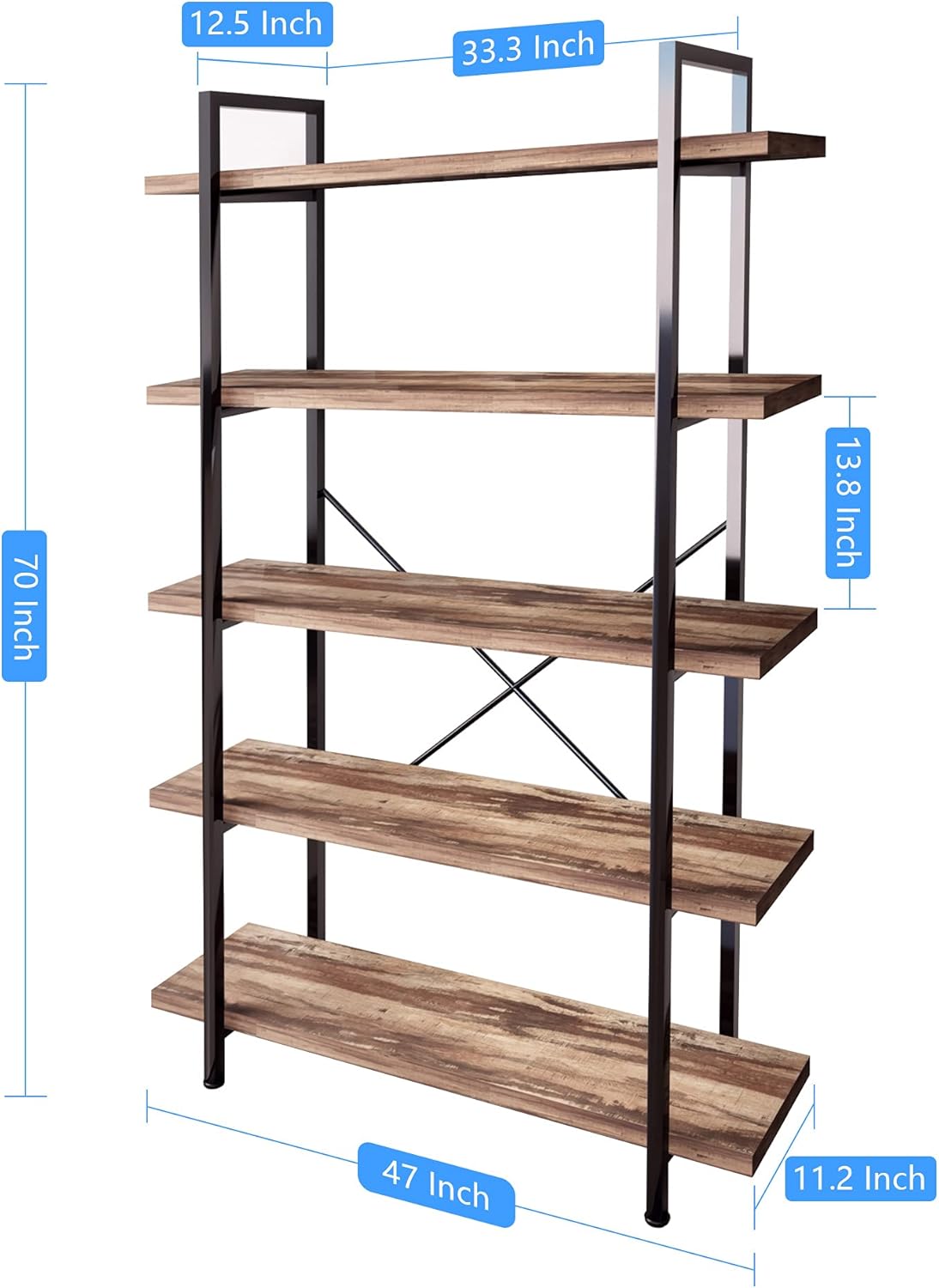 Vintage Brown 4-Tier Metal and Wood Bookshelf K4290