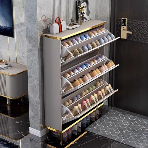 Slim 4 Layer Shoe Storage Cabinet with Flip Down Drawers Y96136
