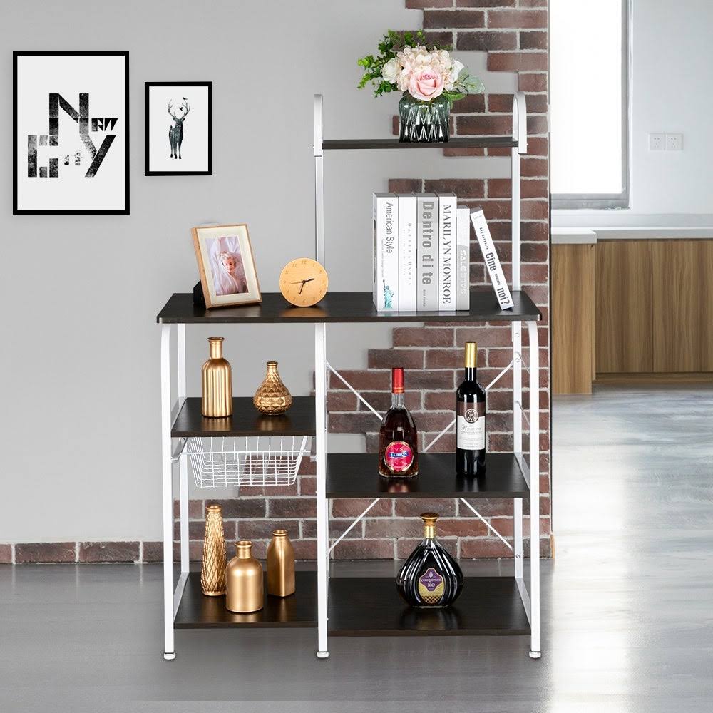 4-Tier Kitchen Baker's Rack Storage Shelf with 10 Hooks Deep Brown N273