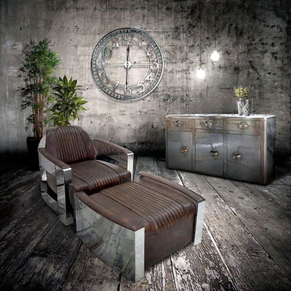 Genuine Leather Polished Aluminum Armchair S979387