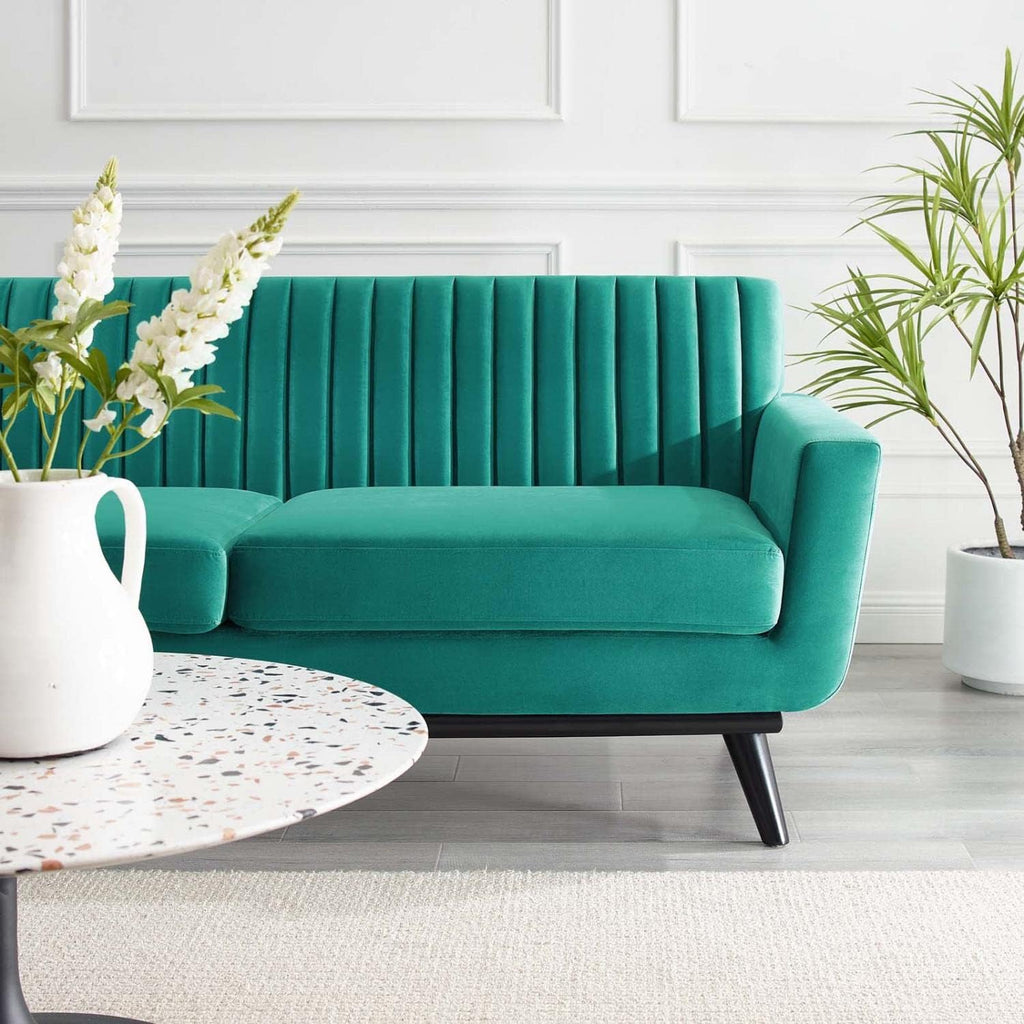 Teal Performance Velvet Channel Tufted Loveseat Q21144