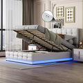 White Queen Size Upholstered Bed Frame with Lift Up Storage I437