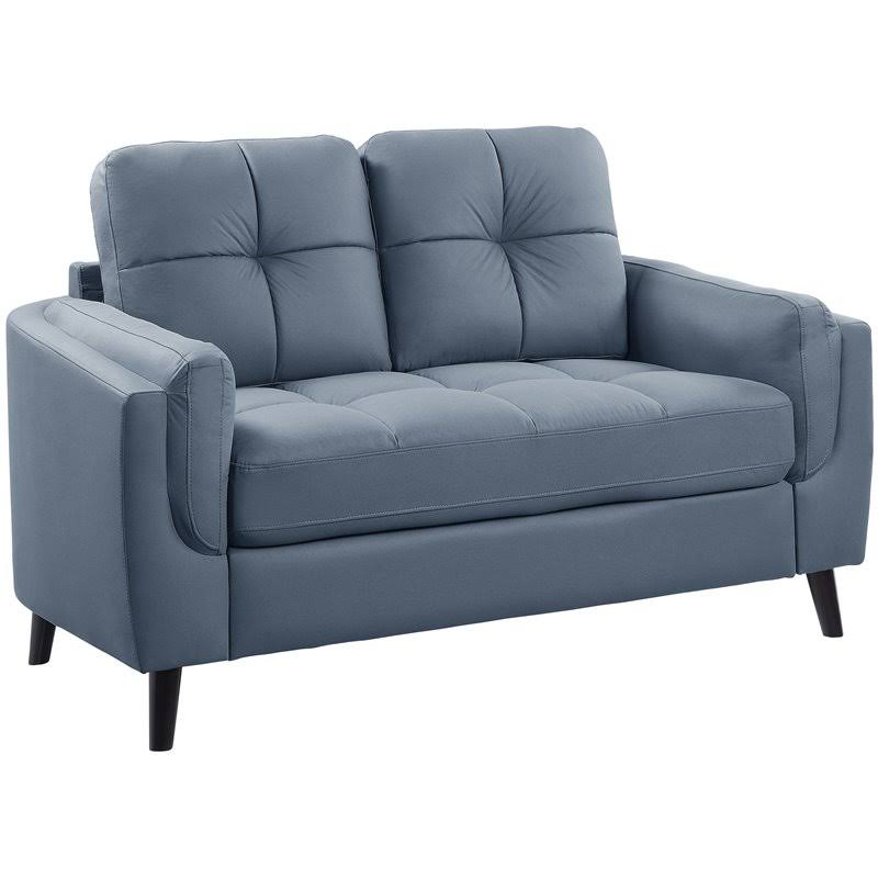 Blue and Black Microfiber Tufted Loveseat A11392