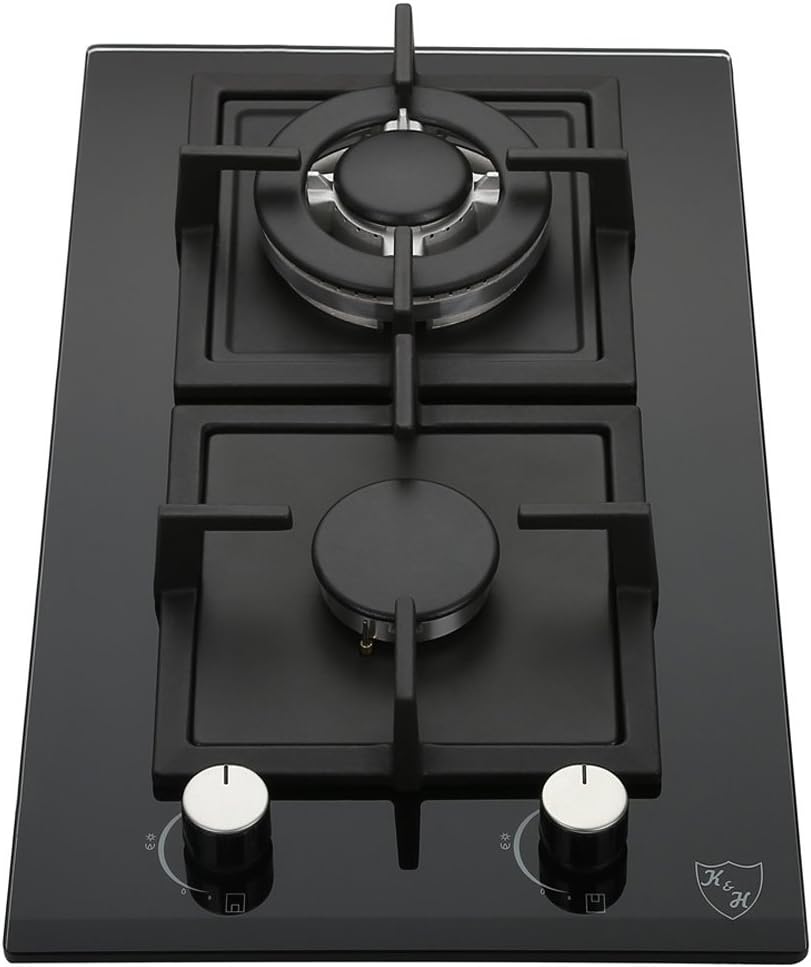 2 Burner 12 Inch Built-in LPG/Propane Gas Stove Top Glass Surface Cast Iron Cooktop A521195