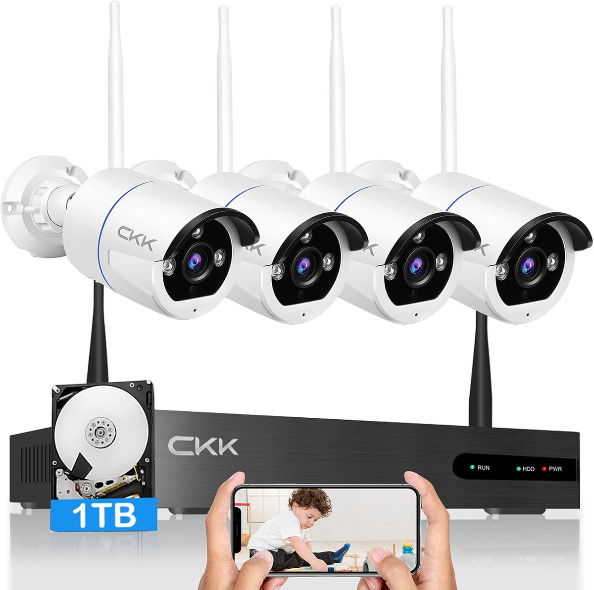 8CH NVR System with 1TB Hard Drive, 4Pcs 3MP WiFi Security Cameras V450929