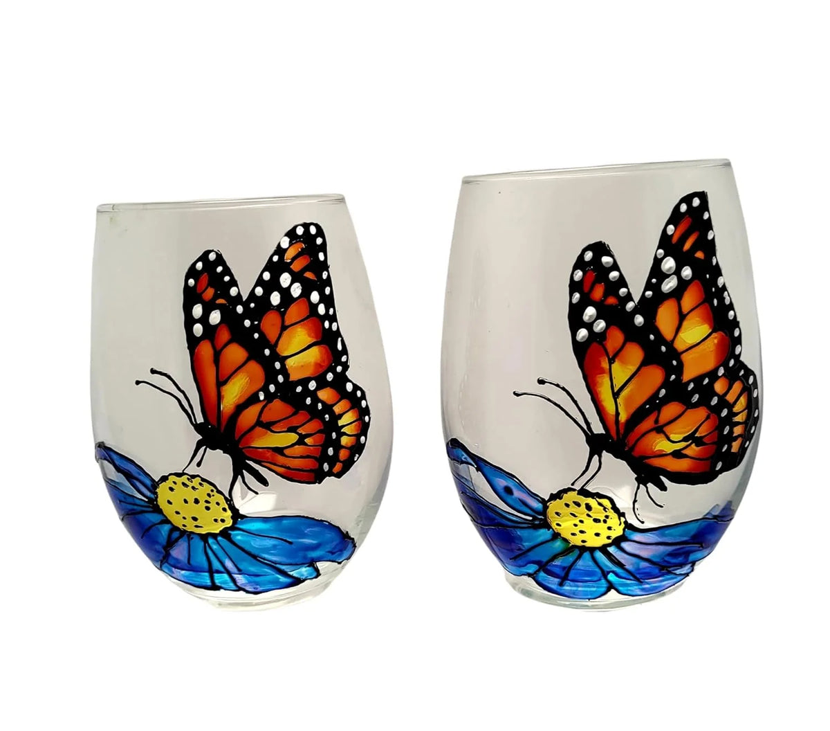Hand Painted Stemless Wine Glasses Set Of 2 W80439