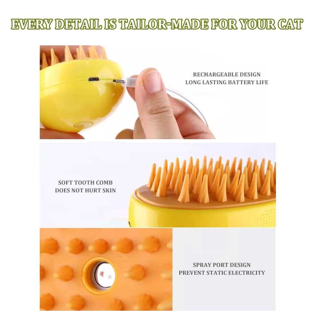 3 In1 Self Cleaning Steam Cat Brush P737695