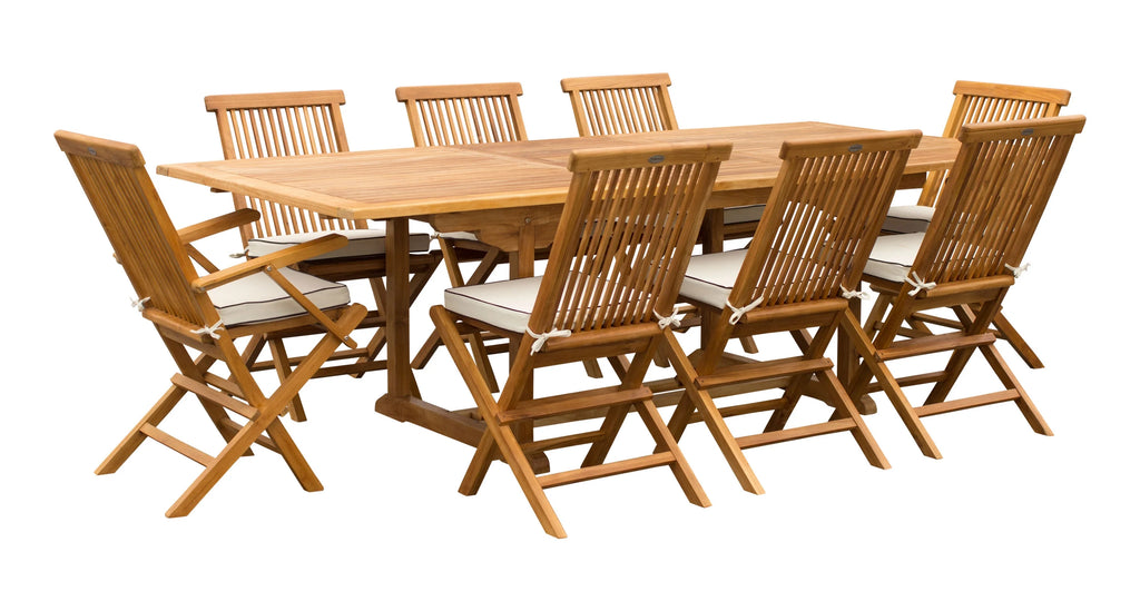 9 Piece Teak Wood Patio Dining Set with Extension Table and Folding Chairs V58195