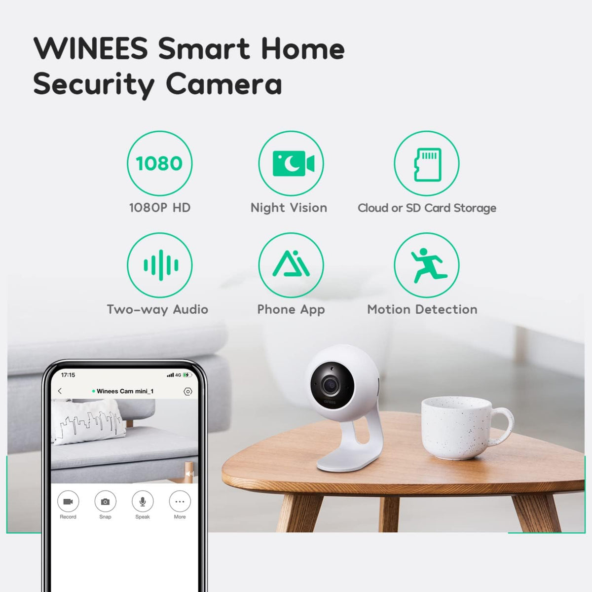 Indoor Security Camera Baby Monitor Wi-Fi Smart Home Camera 1080P HD Motion Detection 2-Way Audio Night Vision Pack of 2 I18188