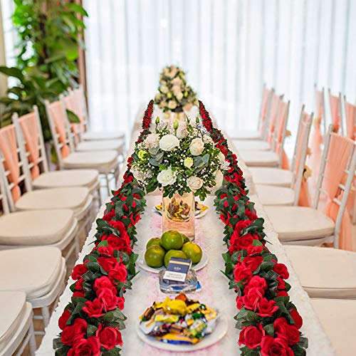 4PCS(28.8FT) Red Artificial Silk Rose Garlands L86747