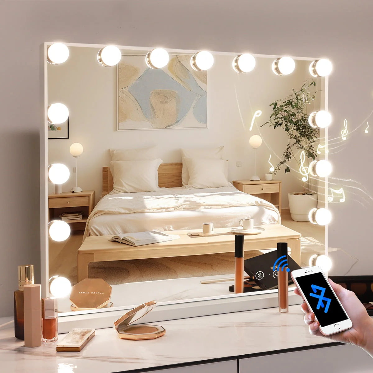 White Metal Hollywood Vanity Mirror with Lights S28440