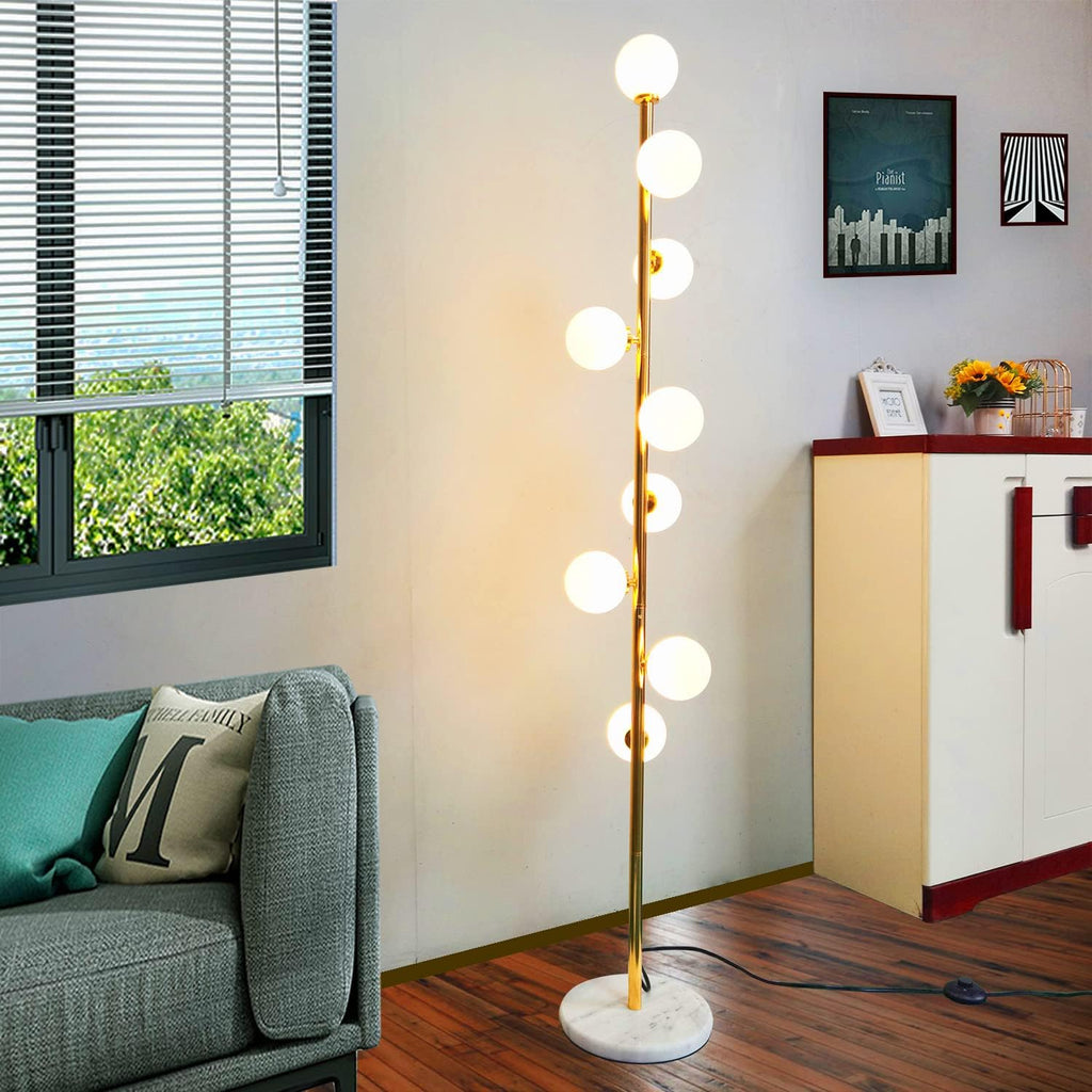 Modern Simplicity Floor Lamp with White Glass Ball Lampshade and Golden Metal Lamp Body E219182