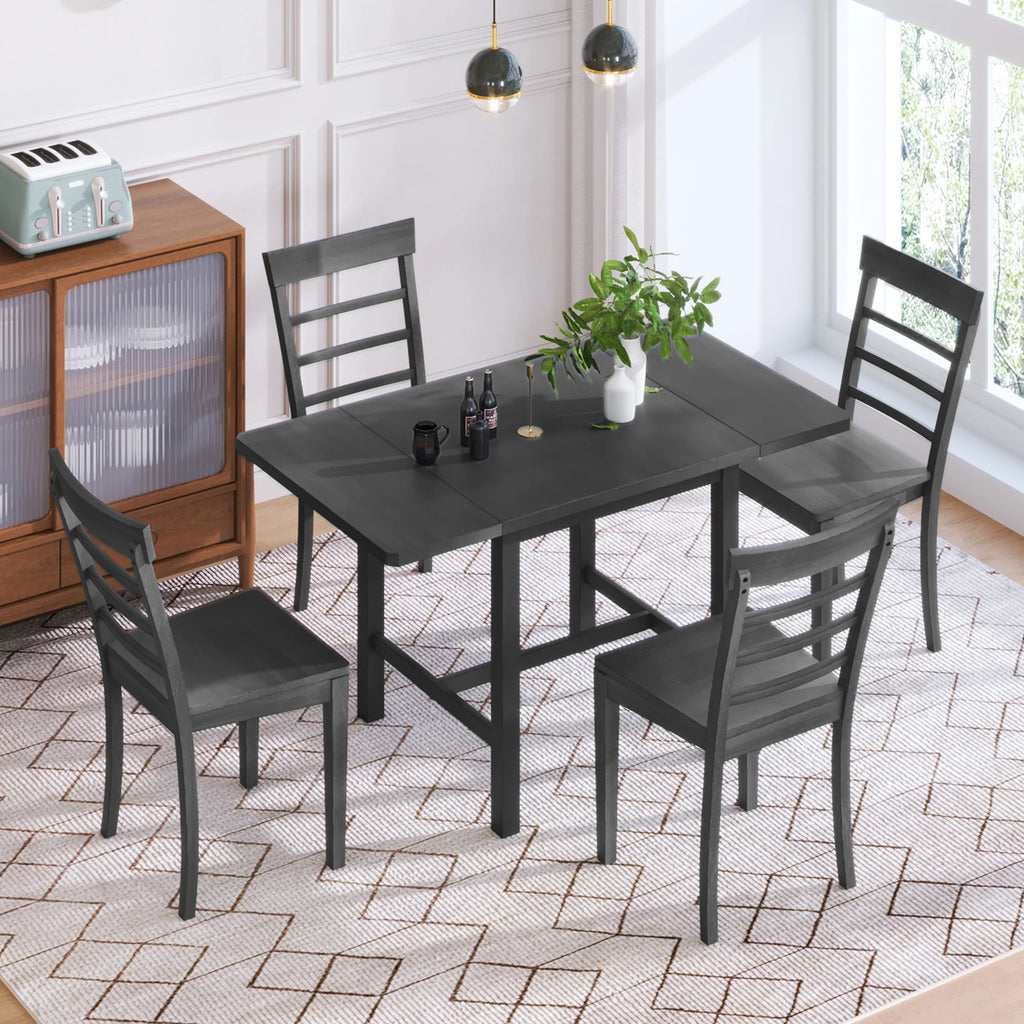 5-Piece Wood Drop Leaf Dining Table Set with 4 Chairs O22245