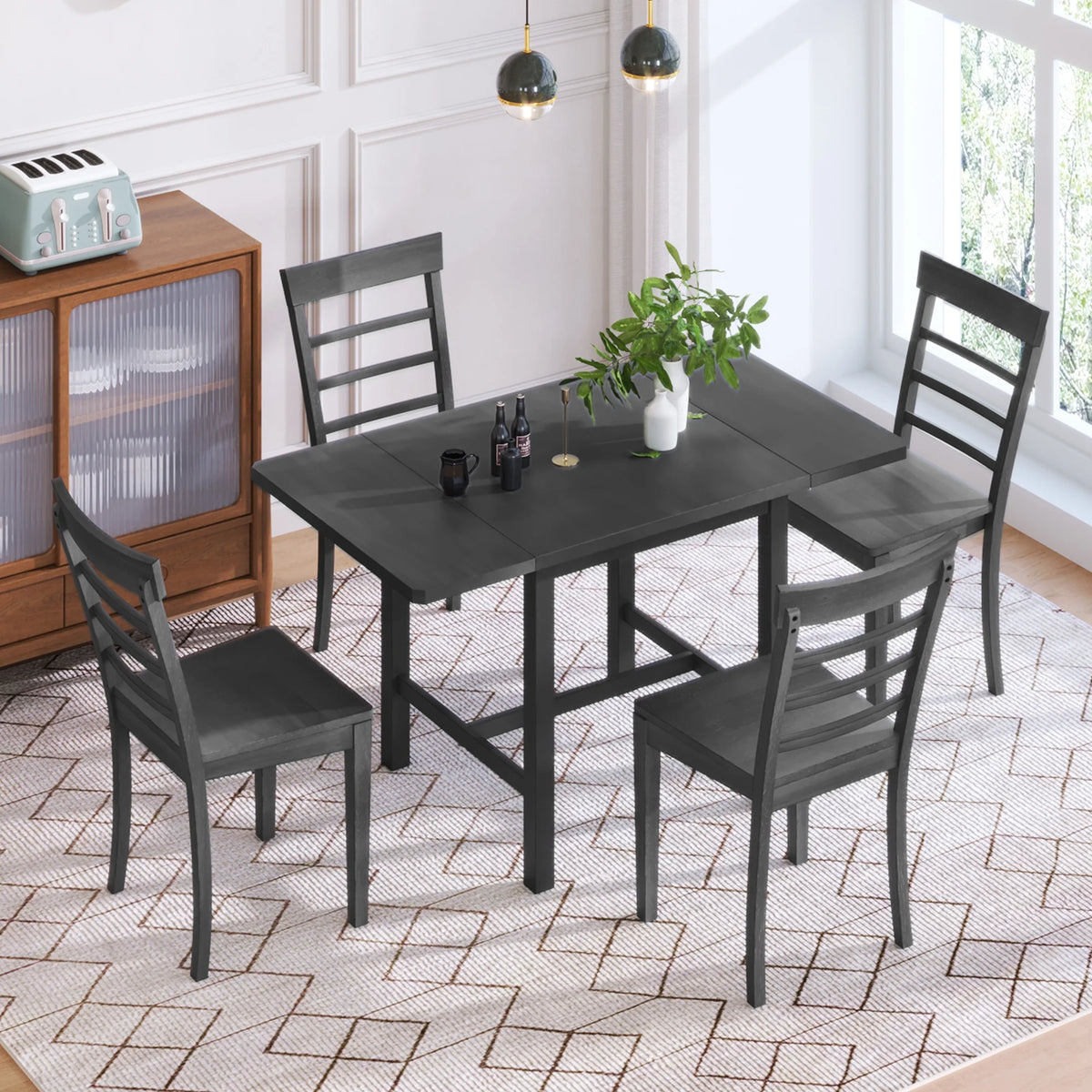 5-Piece Wood Drop Leaf Dining Table Set with 4 Chairs O22245